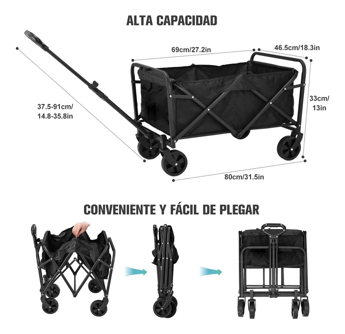 Carro Plegable De Mercado y Carga Con Ruedas + Envio Gratis