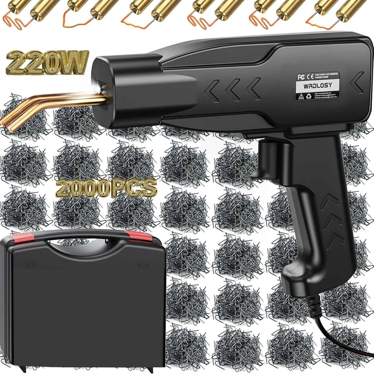 Kit De Soldador De Plástico 220w Con 2000 Grapas Y Estuche