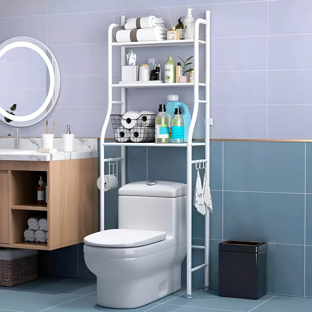 Organizador Estante Blanco Baño Metálico 3 Estantes Armable 50x25x160cm