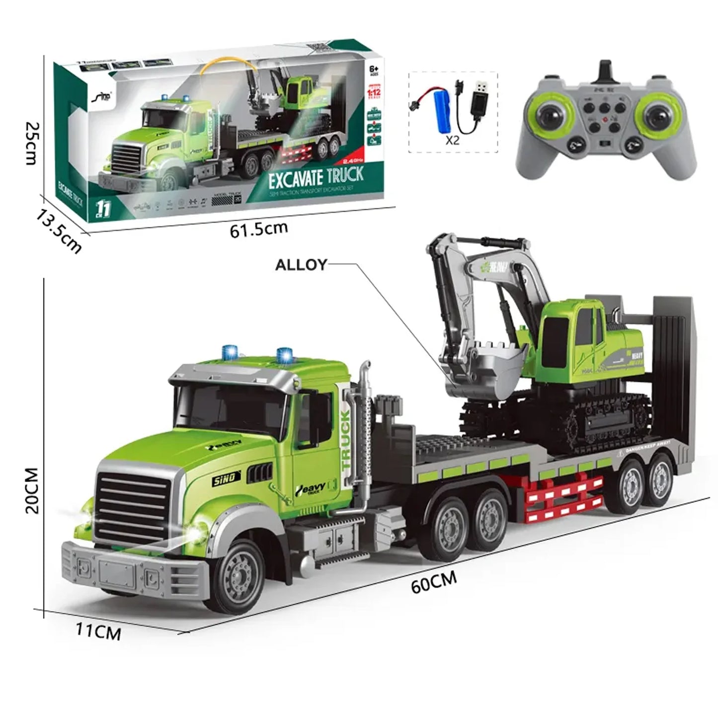Mega Camión de Transporte + Excavadora RC 2 en 1 A Control Remoto