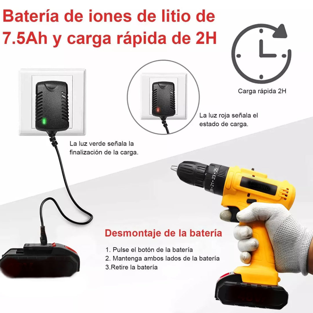 Taladro Atornillador Percutor Inalámbrico 26V + 2 baterias ENVIO GRATIS